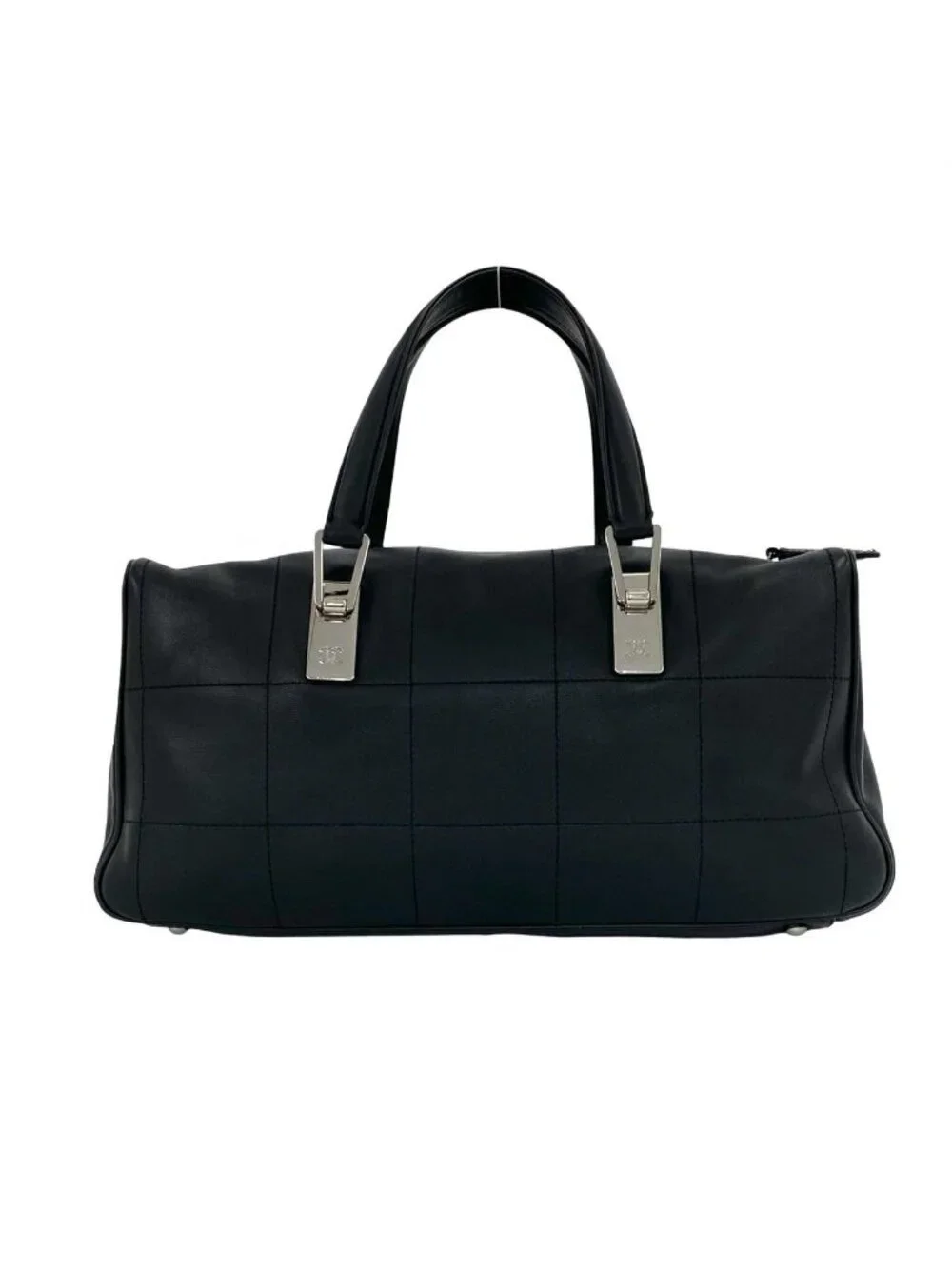 Chanel Choco Bar CC Logo Leather Mini Boston Bag Black
